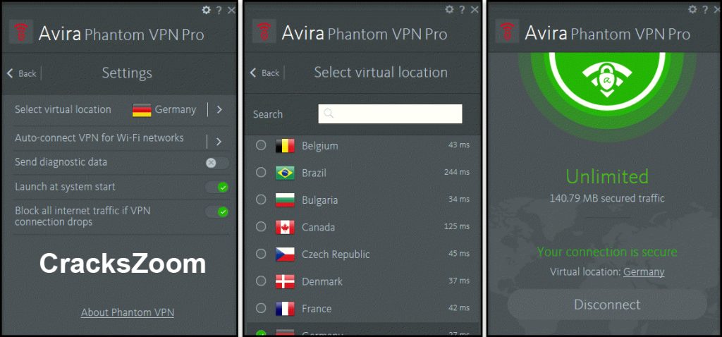 Avira Phantom VPN Pro Crack Interface