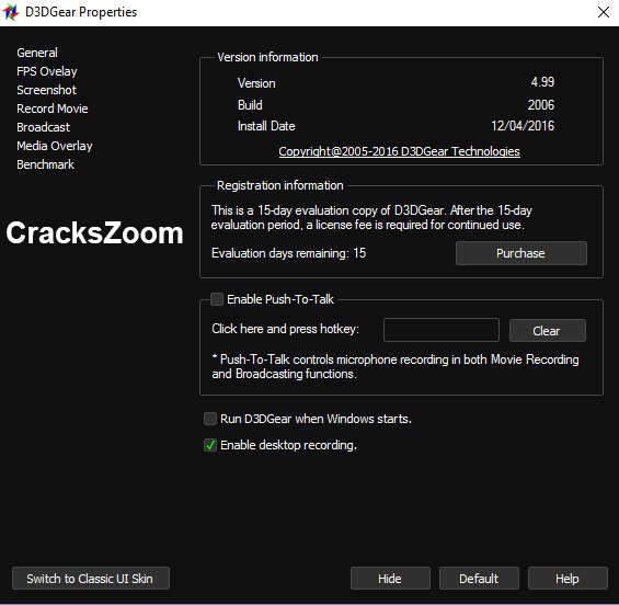 D3DGear Crack Properties Interface